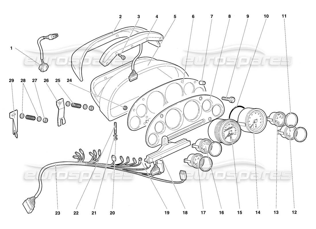 lamborghini diablo se30 (1995) diagramma delle parti degli strumenti del cruscotto