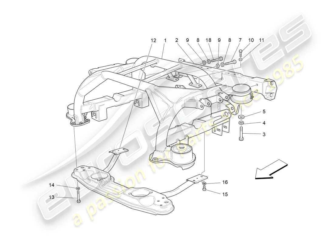 maserati granturismo (2011) schema delle parti del telaio posteriore