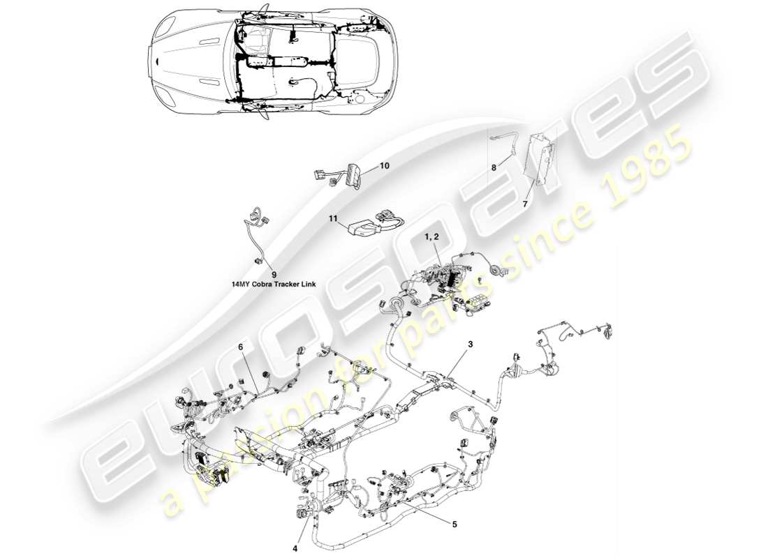 aston martin v8 vantage (2007) imbracatura per il corpo, diagramma delle parti del coupé