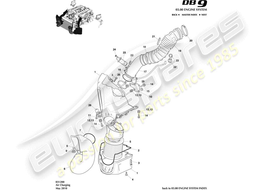 aston martin db9 (2009) luftaufladung teilediagramm