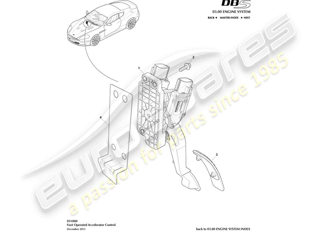 aston martin dbs (2010) controllo dell'acceleratore diagramma delle parti