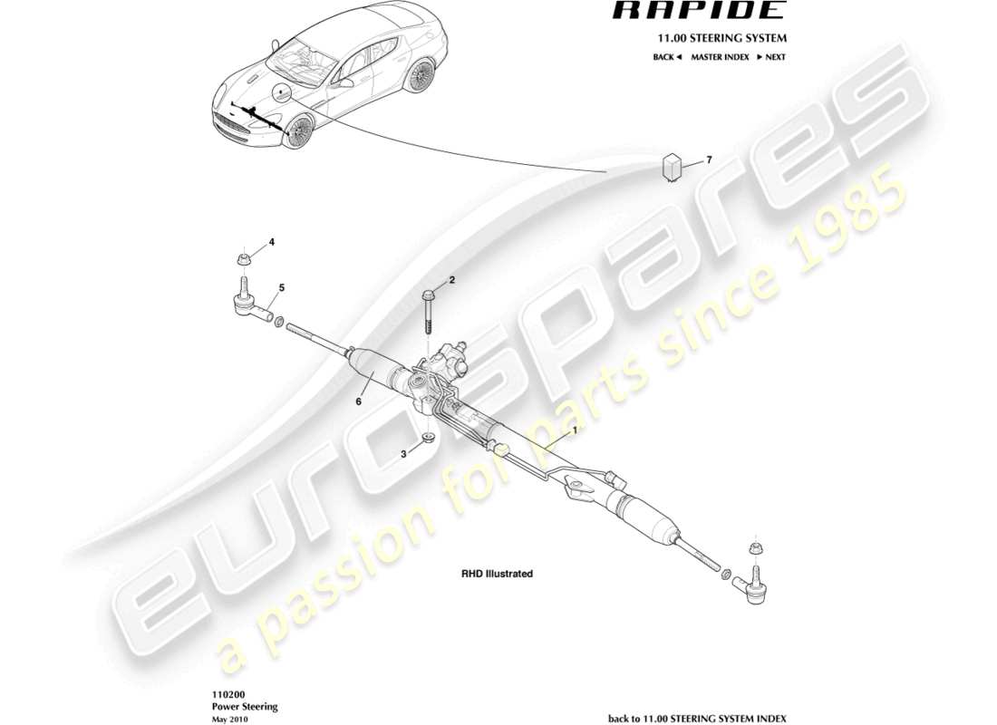 aston martin rapide (2017) cremagliera diagramma delle parti