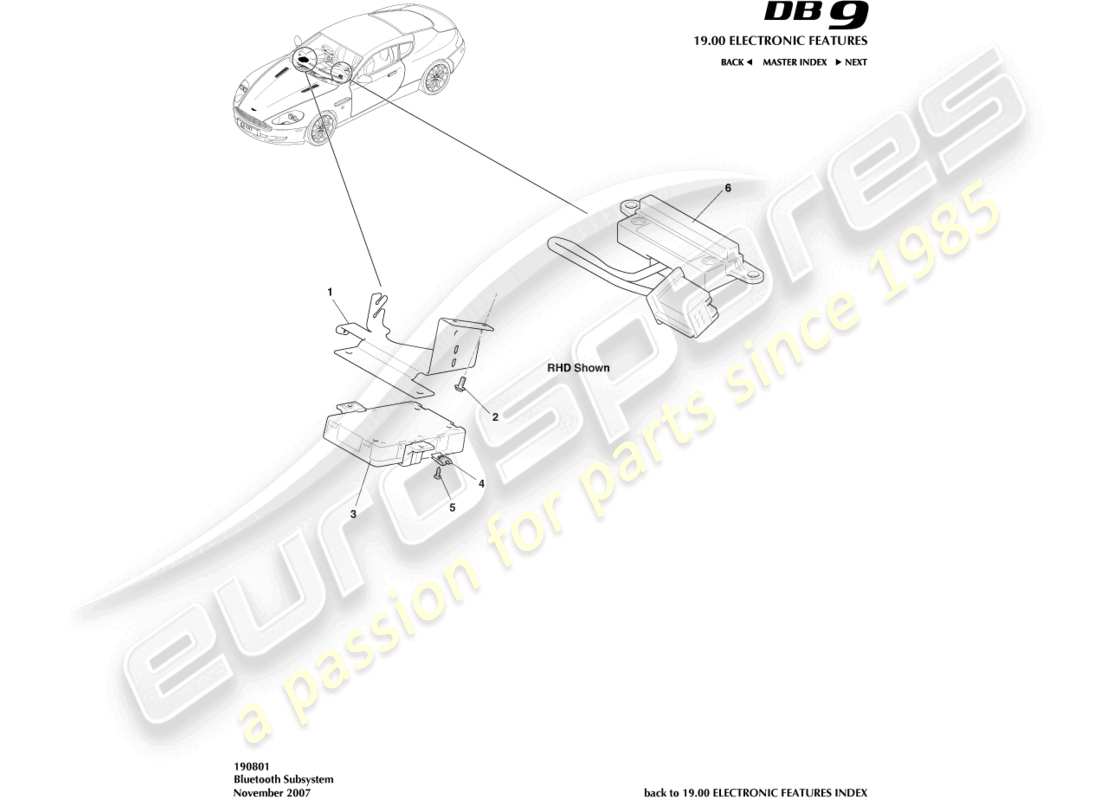 aston martin db9 (2008) sottosistema bluetooth diagramma delle parti