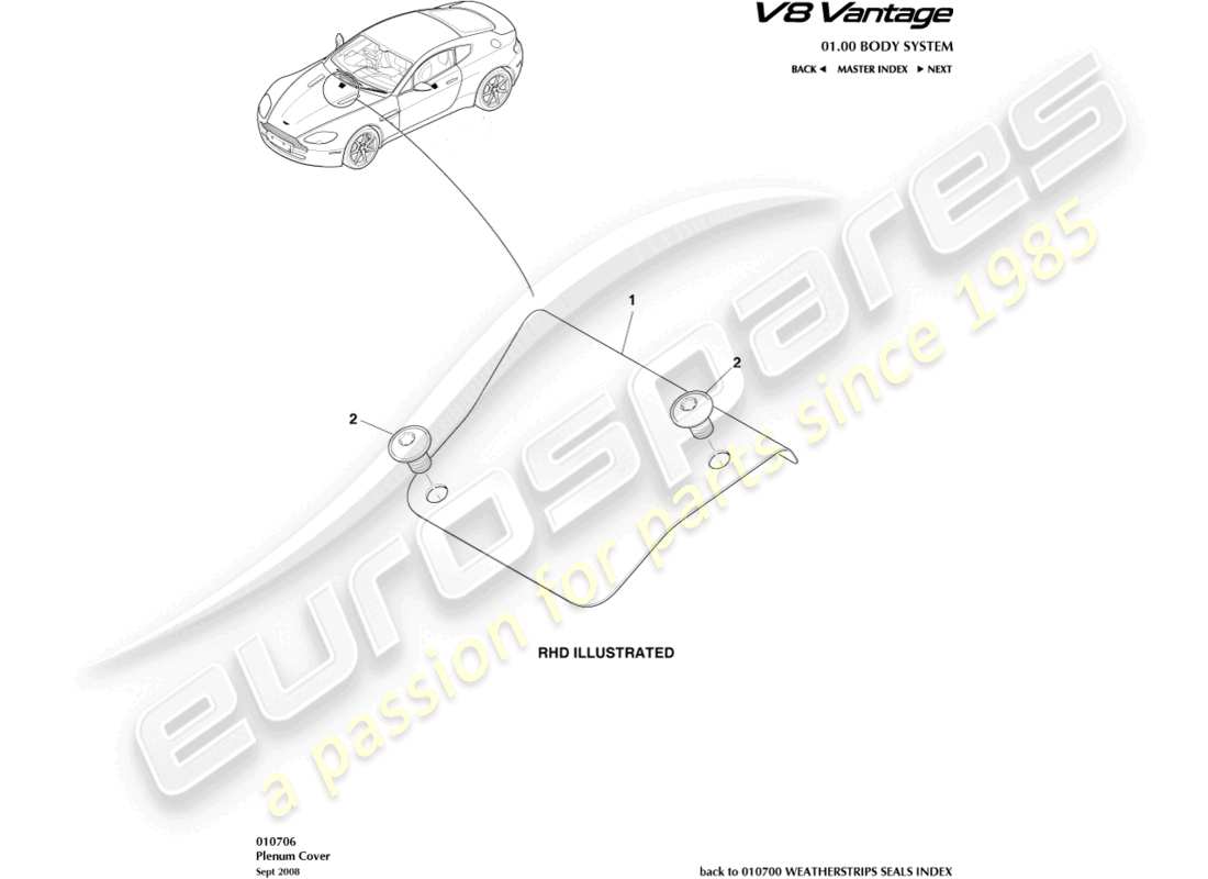 aston martin v8 vantage (2012) diagramma delle parti della copertura del plenum