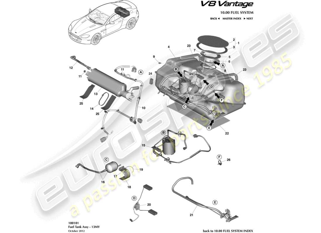 aston martin v8 vantage (2012) gruppo serbatoio carburante, 13my nel diagramma delle parti