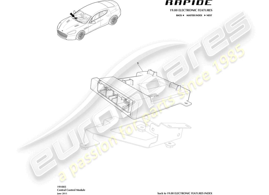 aston martin rapide (2019) schema delle parti del modulo elettronico centrale
