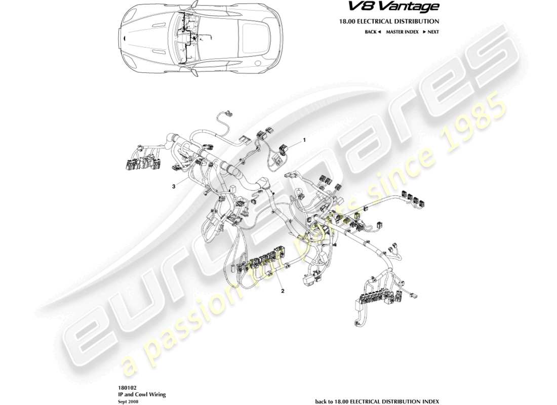 aston martin v8 vantage (2012) diagramma delle parti del cablaggio ip