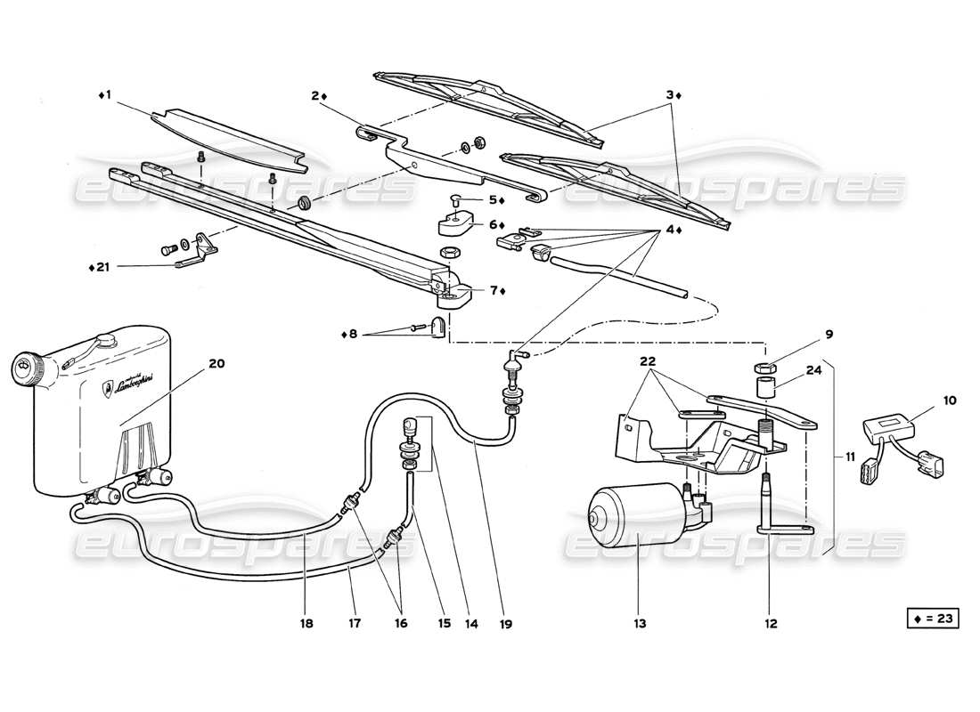 lamborghini diablo gt (1999) tergicristallo diagramma delle parti