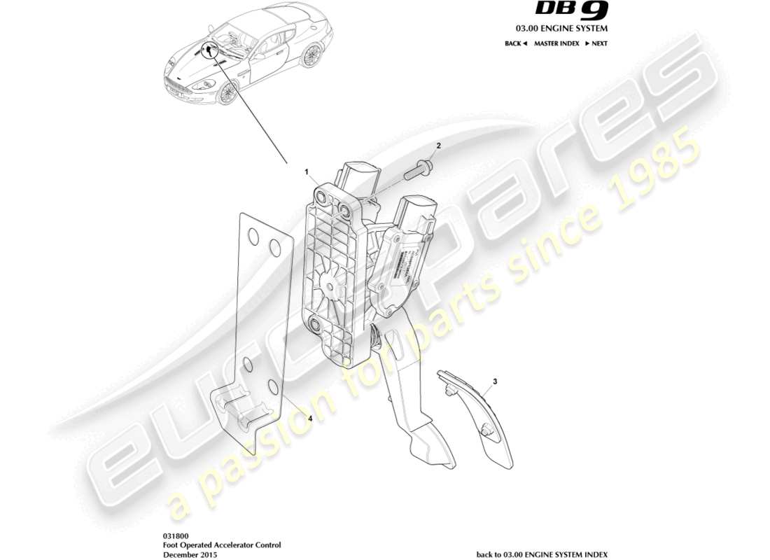 aston martin db9 (2010) diagramma delle parti del controllo dell'acceleratore