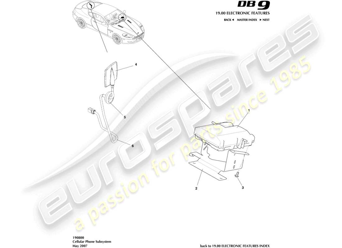 aston martin db9 (2005) diagramma delle parti del sottosistema del telefono cellulare