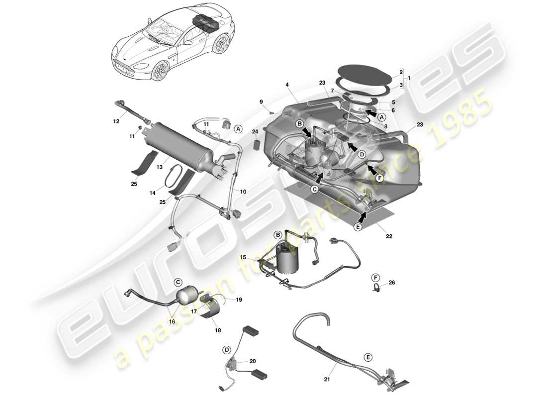 aston martin v8 vantage (2007) gruppo serbatoio carburante, 13my nel diagramma delle parti