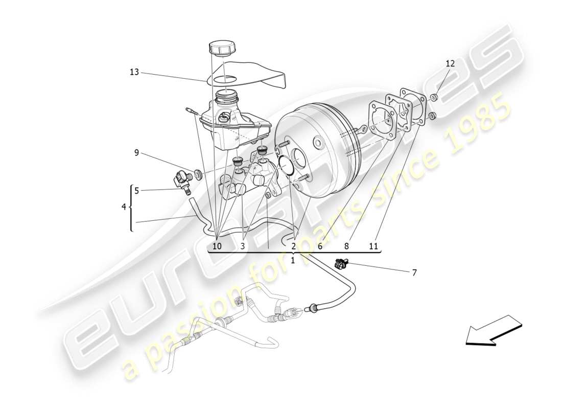 maserati qtp 3.0 bt v6 410hp (2014) diagramma delle parti del servosistema freno