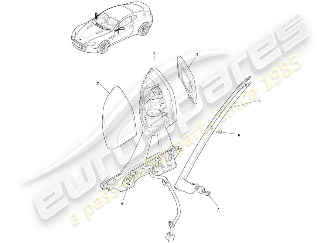 aston martin v8 vantage (2005) schema delle parti degli specchietti retrovisori esterni