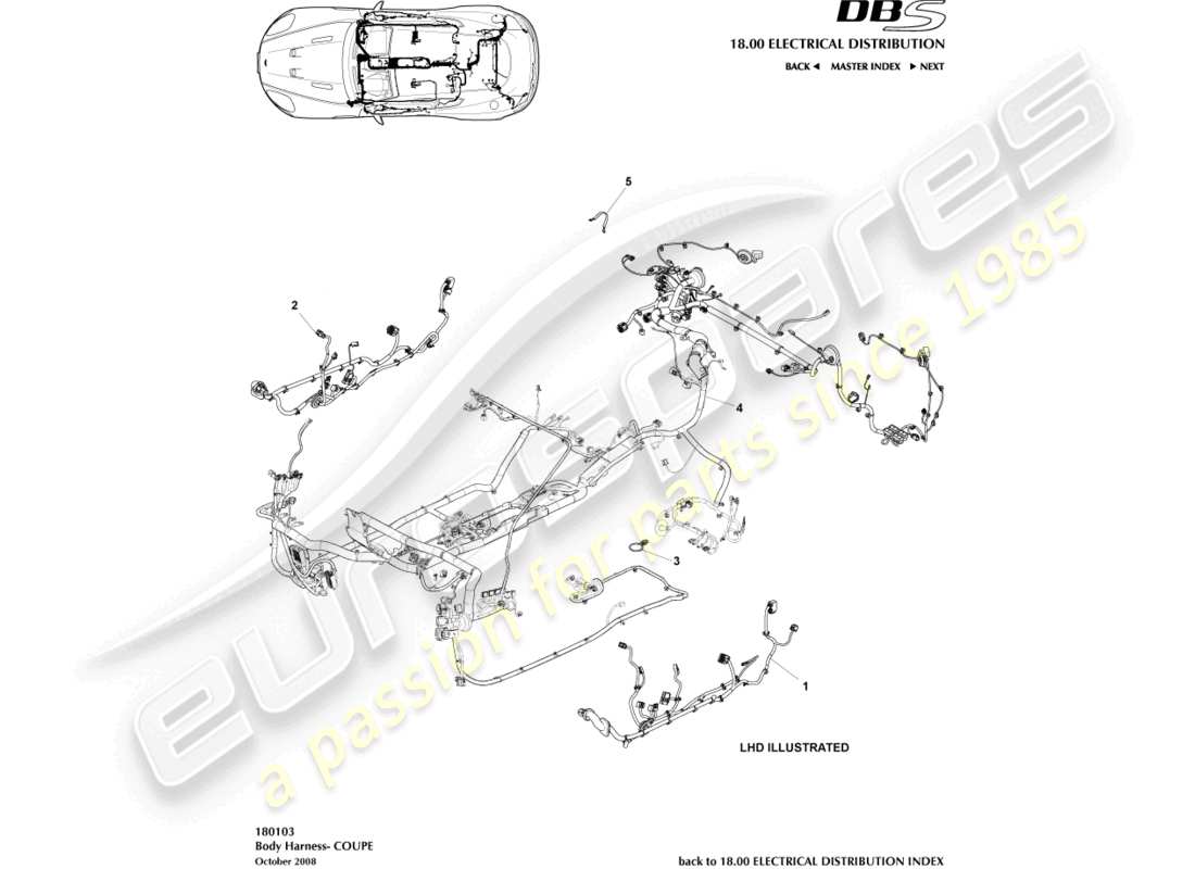 aston martin dbs (2013) imbracatura per il corpo, coupé diagramma delle parti