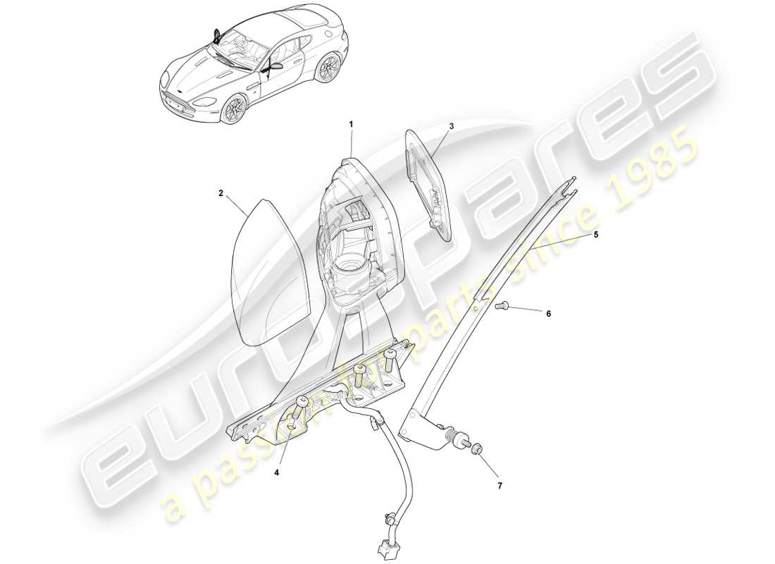 aston martin v8 vantage (2007) schema delle parti degli specchietti retrovisori esterni
