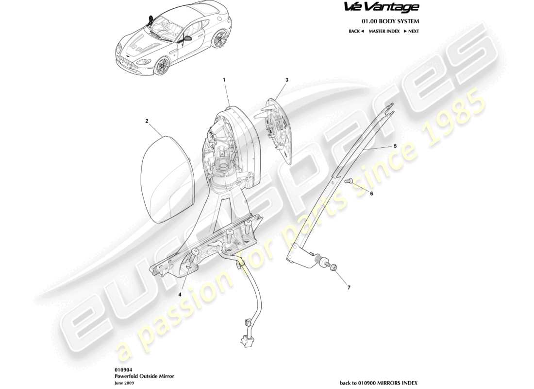 aston martin v12 vantage (2011) diagramma delle parti degli specchietti powerfold
