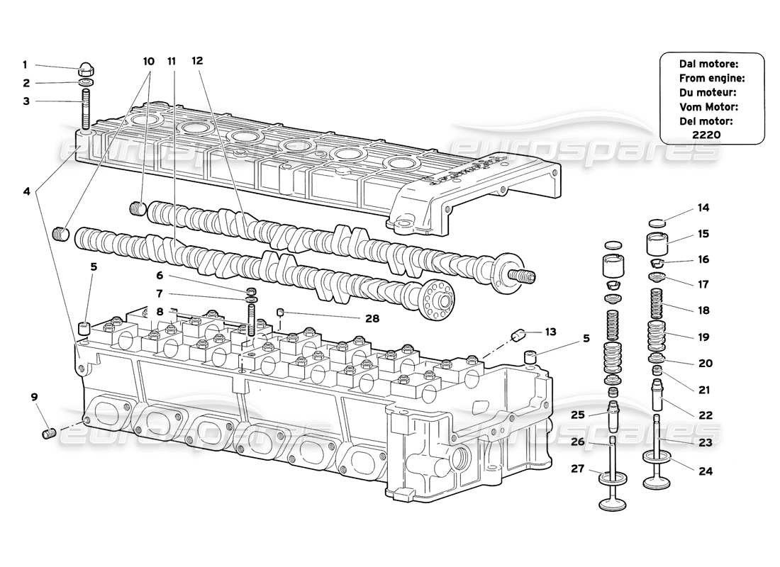 lamborghini diablo sv (1999) testata destra diagramma delle parti