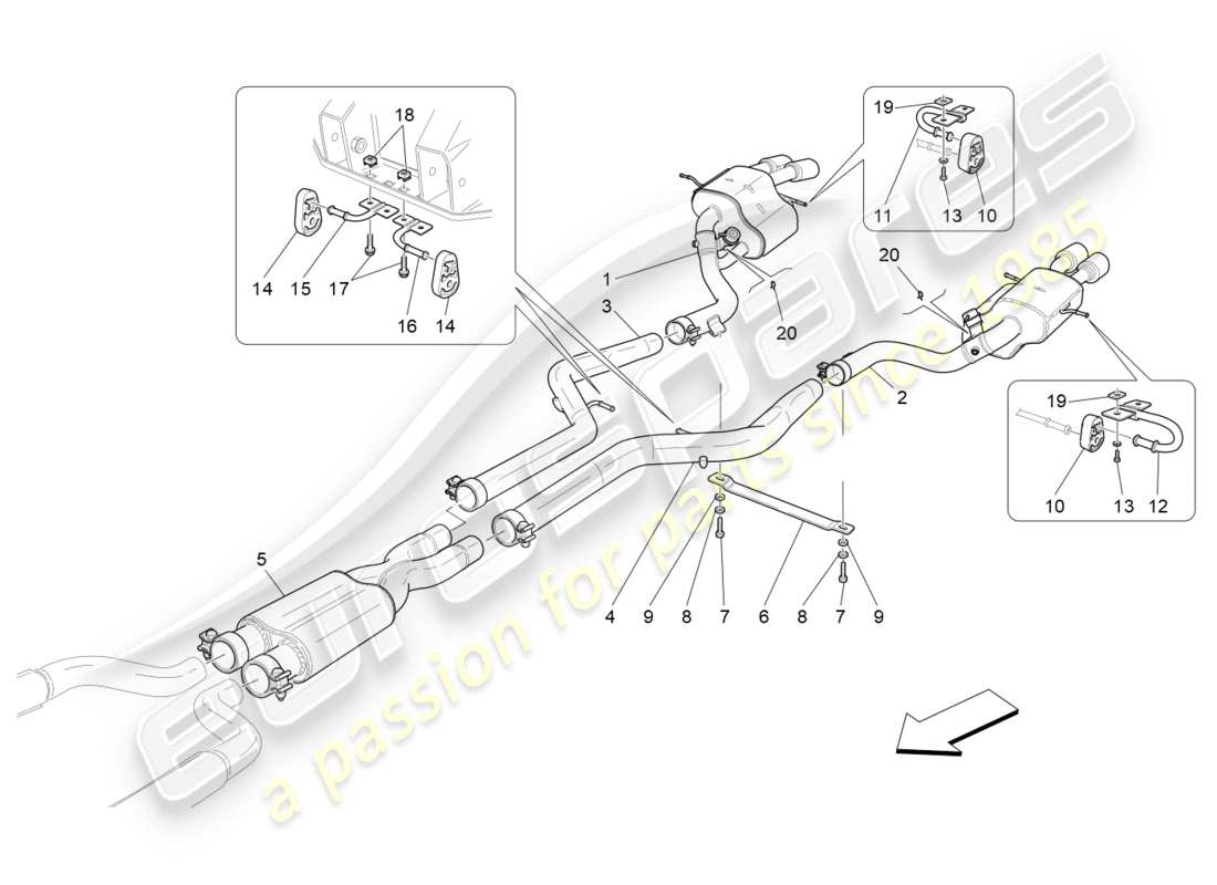 maserati granturismo (2010) silenziatori diagramma delle parti