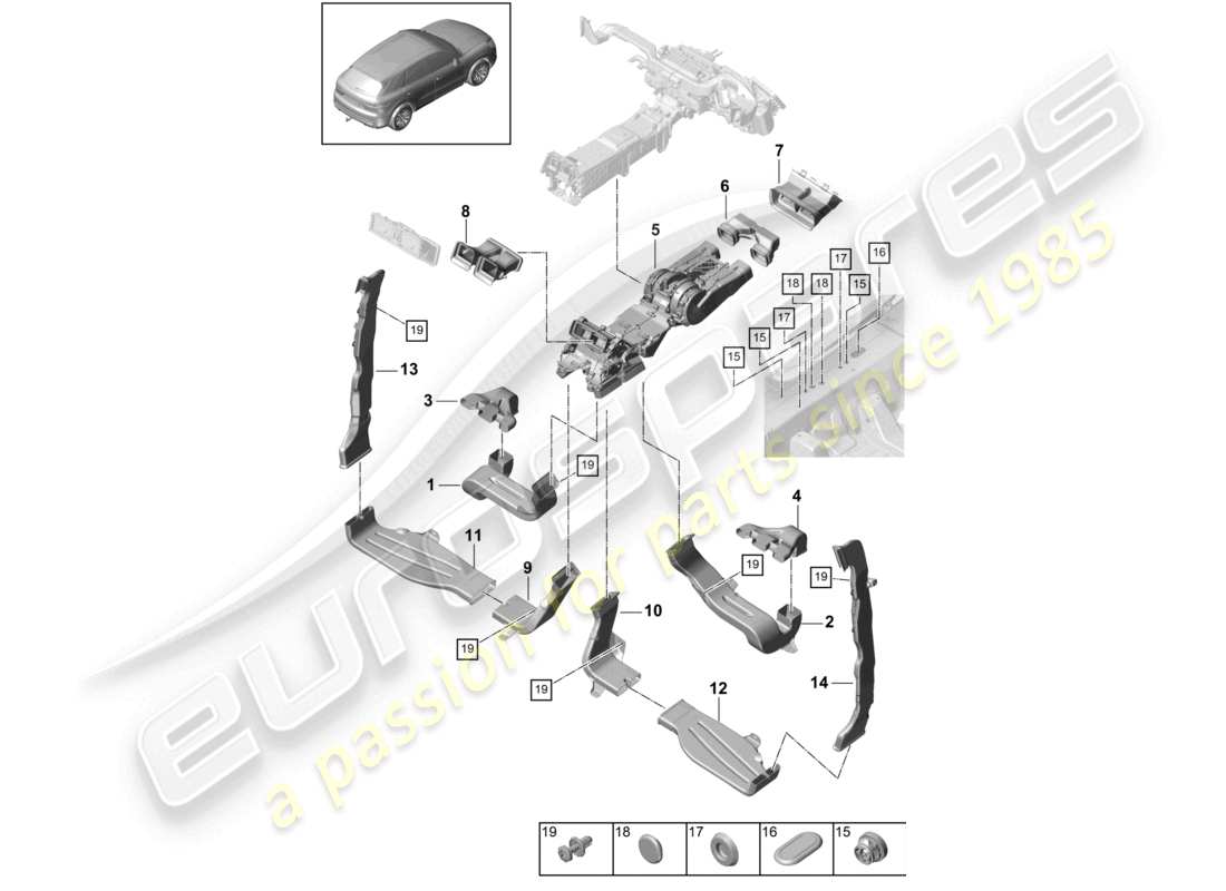 un diagramma delle parti dal catalogo delle parti porsche 2020 (cayenne e3 9ya/9yb)