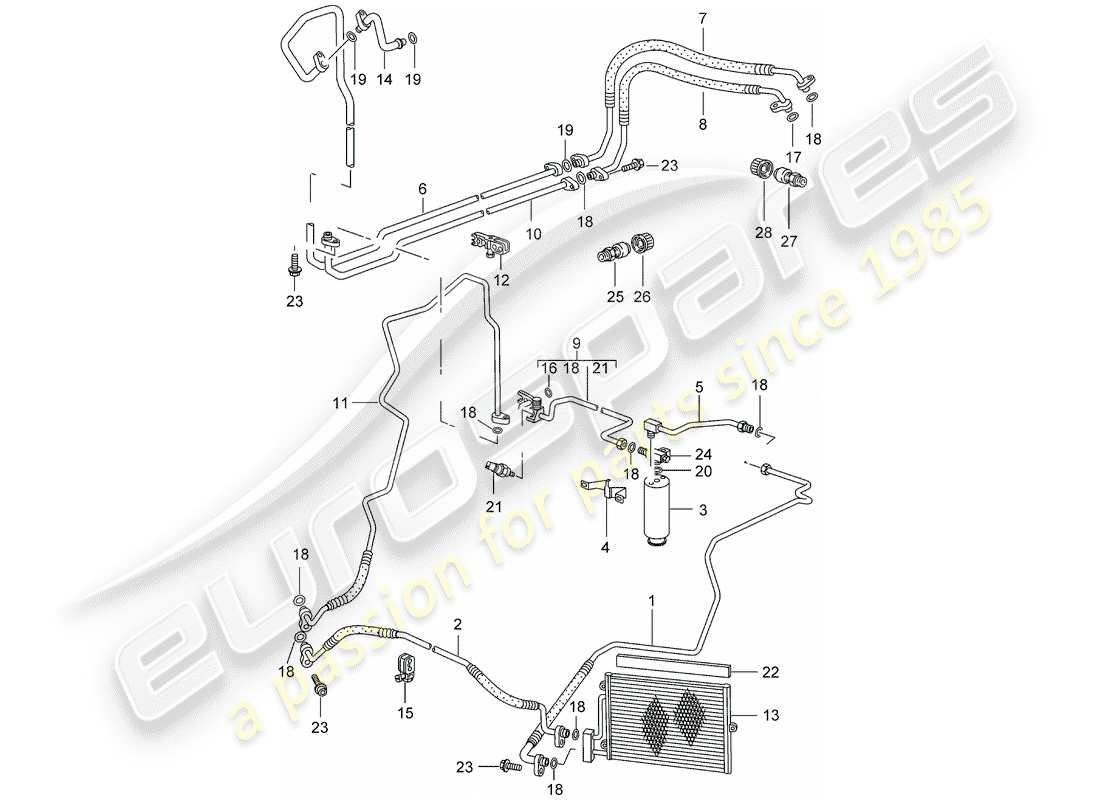 porsche 2008 (987 cayman) schema delle parti del circuito frigorifero