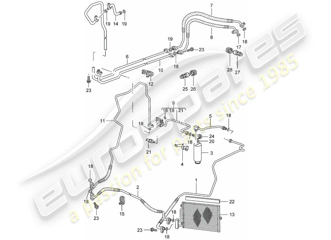 porsche cayman 987 (2008) schema delle parti del circuito frigorifero