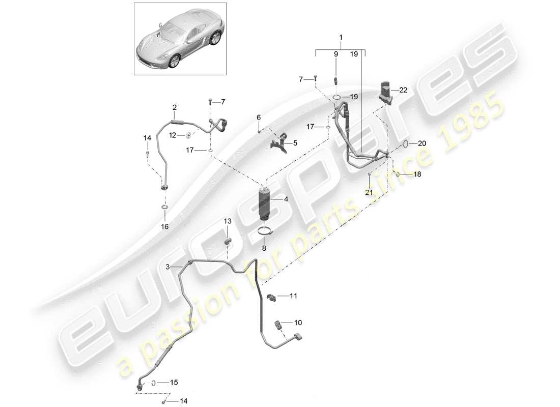 porsche 718 cayman (2019) circuito frigorifero diagramma delle parti