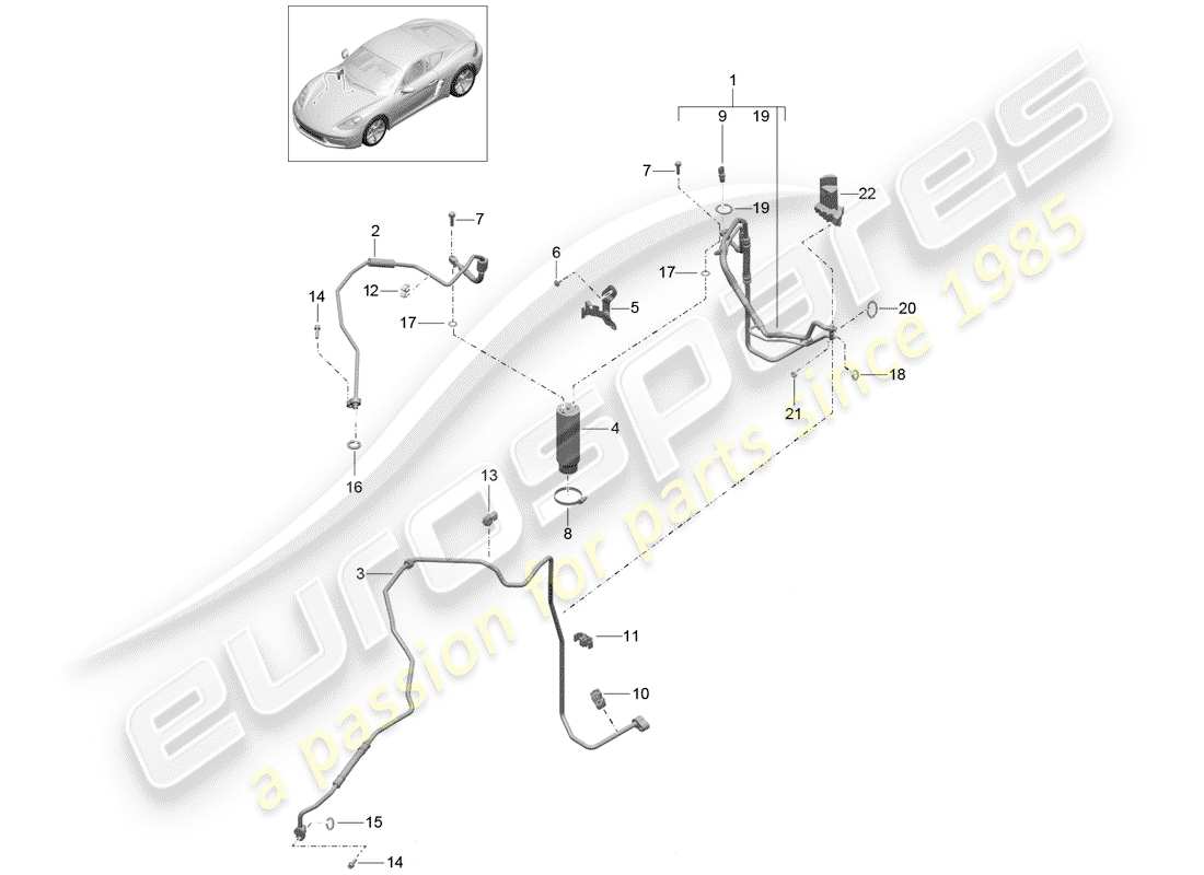 porsche 2020 (718 cayman) schema delle parti del circuito frigorifero