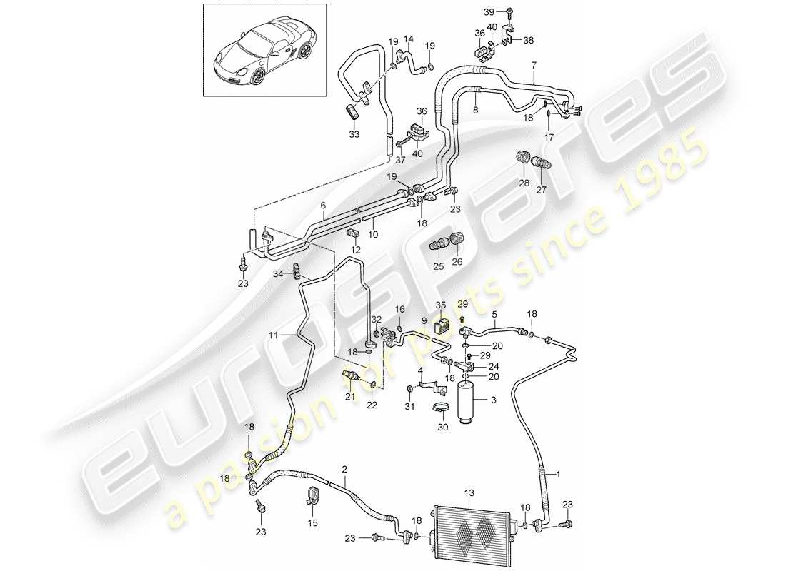 porsche 2012 (987 boxster) schema delle parti del circuito frigorifero