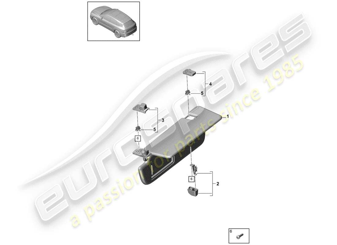 porsche 2019 (cayenne e3 9ya/9yb) visiere da sole diagramma delle parti