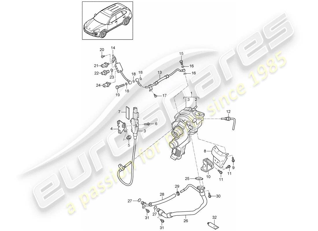 porsche 2014 (cayenne e2 92a) turbocompressore gas di scarico schema delle parti