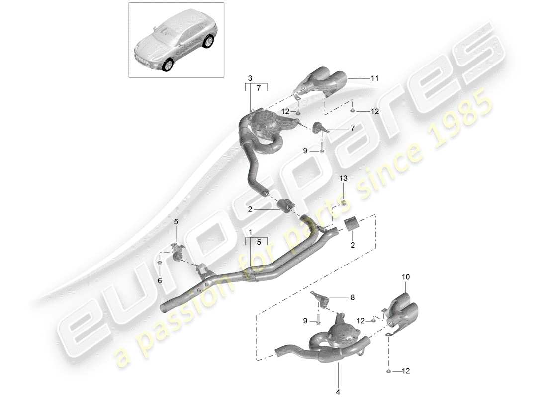 porsche 2016 (macan) diagramma delle parti del sistema di scarico