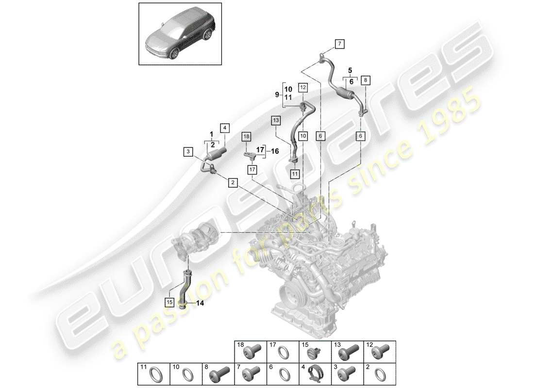 porsche 2018 (cayenne e3 9ya/9yb) raffreddamento ad acqua diagramma delle parti