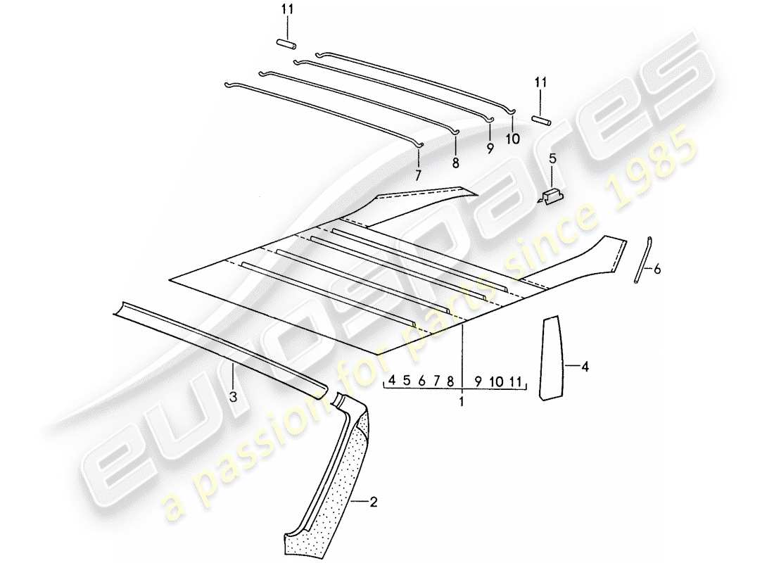 porsche 1987 (959) pannello di rivestimento del tetto diagramma delle parti