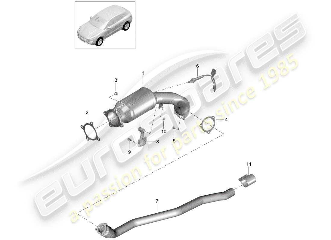 porsche 2015 (macan) diagramma delle parti del sistema di scarico