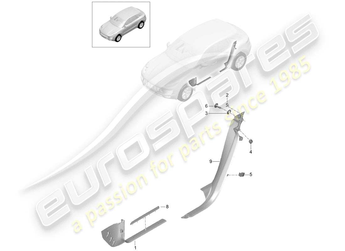 porsche 2016 (macan) diagramma delle parti della fodera