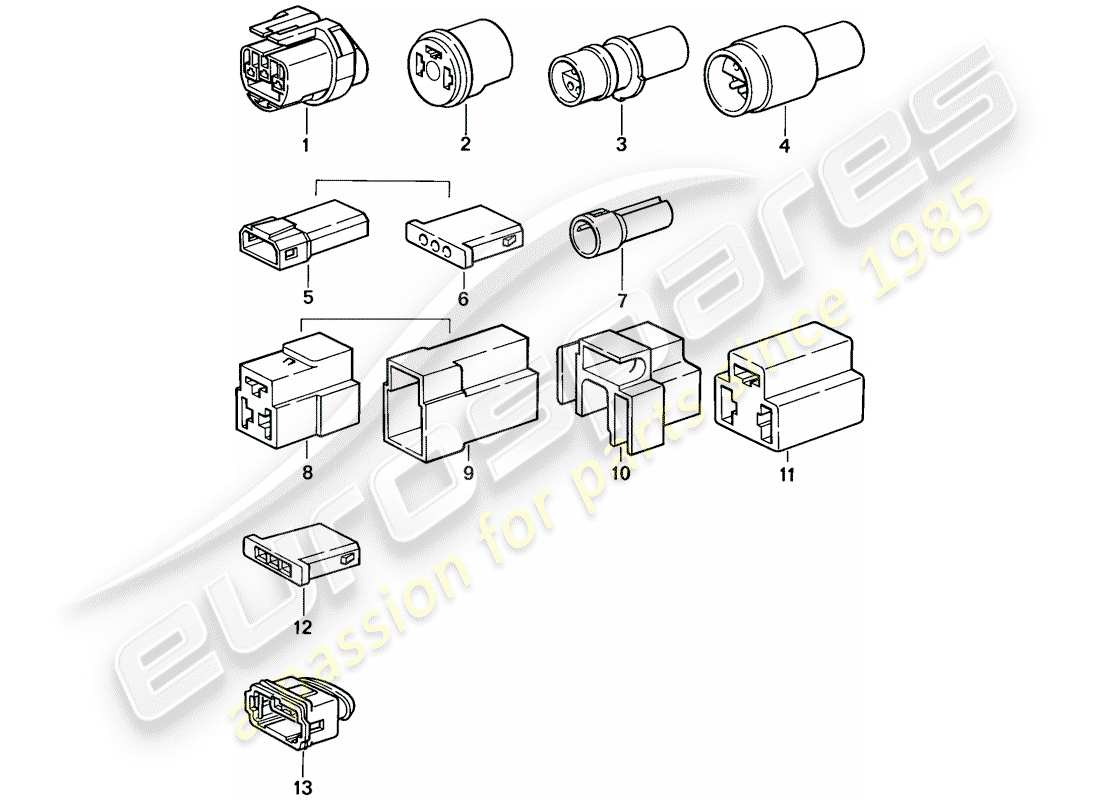 porsche 1988 (924s) alloggiamento del connettore - 3-pole diagramma delle parti