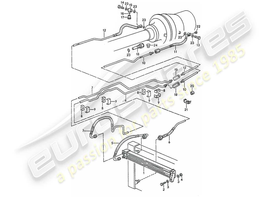 porsche 1990 (928) cambio automatico - raffreddatore atf - linee atf schema delle parti