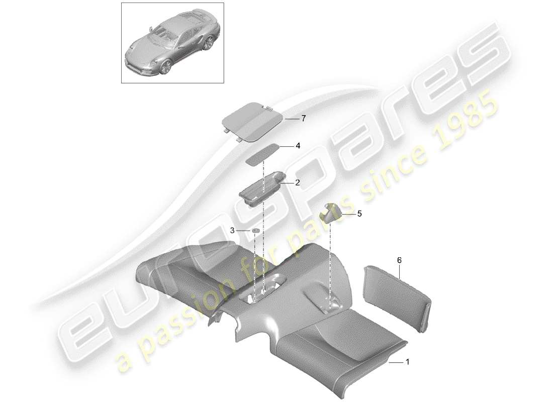 porsche 991 turbo (2020) cuscino sedile posteriore schema delle parti
