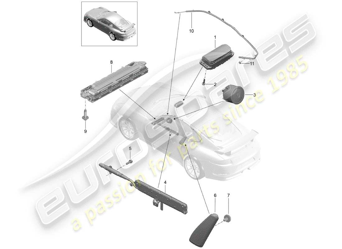 porsche 991r/gt3/rs (2020) diagramma delle parti dell'airbag