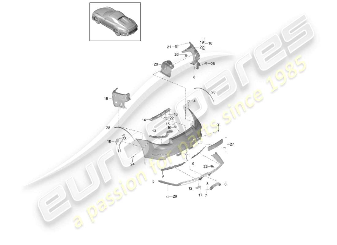 porsche 2020 (991-2 r/gt3/rs) paraurti posteriore diagramma delle parti
