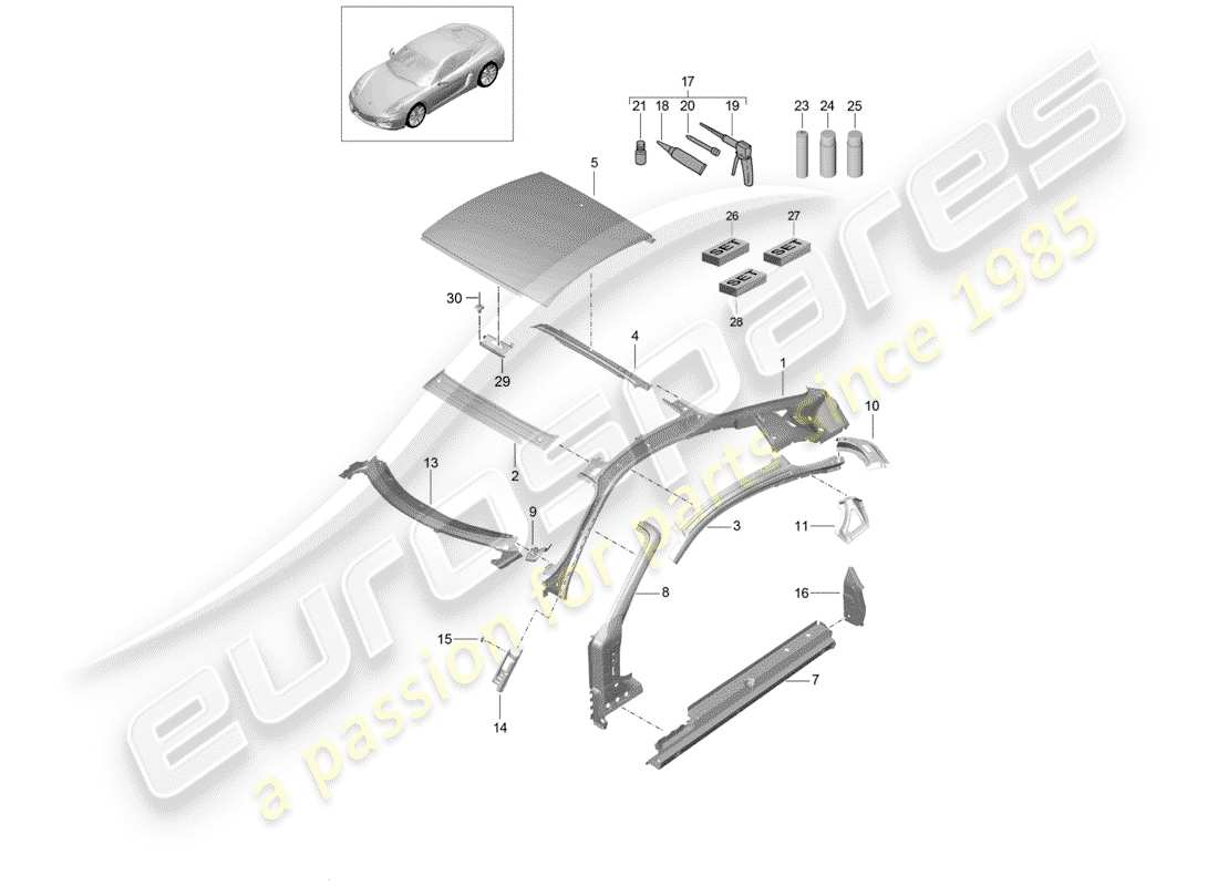 porsche 2016 (981 cayman) tetto diagramma delle parti