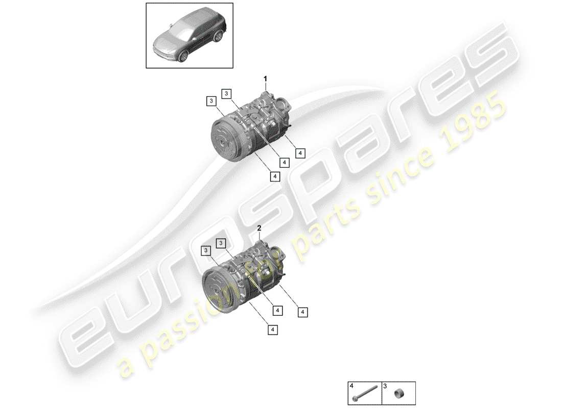 porsche 2020 (cayenne e3 9ya/9yb) diagramma delle parti del compressore