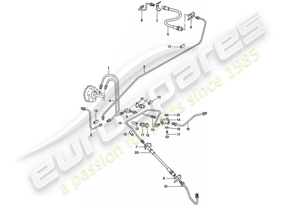 porsche 1977 (911) linee freno - per veicoli con - servizio freno schema delle parti