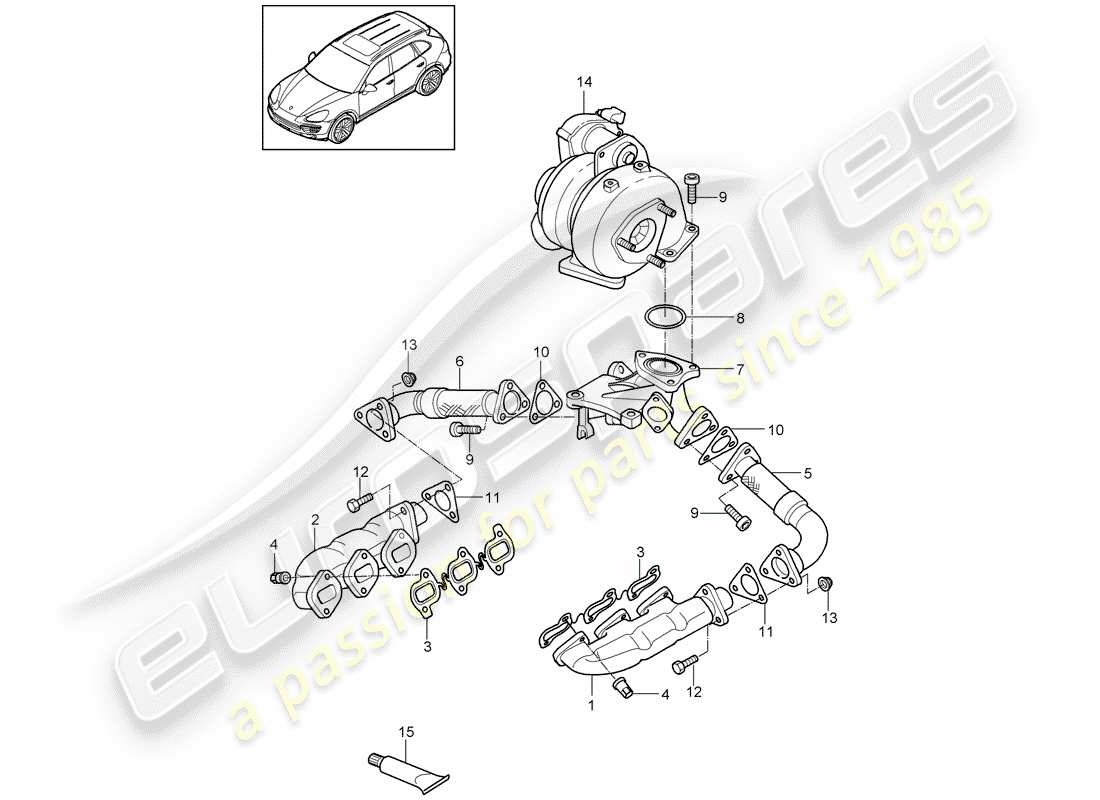 porsche 2015 (cayenne e2 92a) impianto di scarico diagramma delle parti