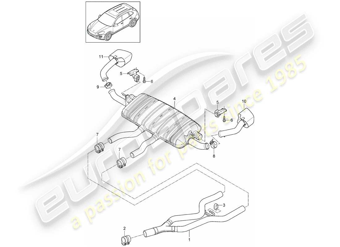 porsche 2015 (cayenne e2 92a) impianto di scarico diagramma delle parti