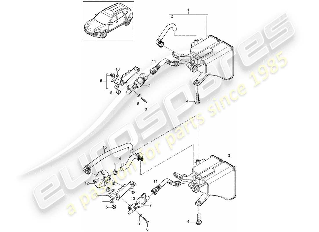 porsche 2013 (cayenne e2 92a) schema delle parti del contenitore per emissioni evaporative