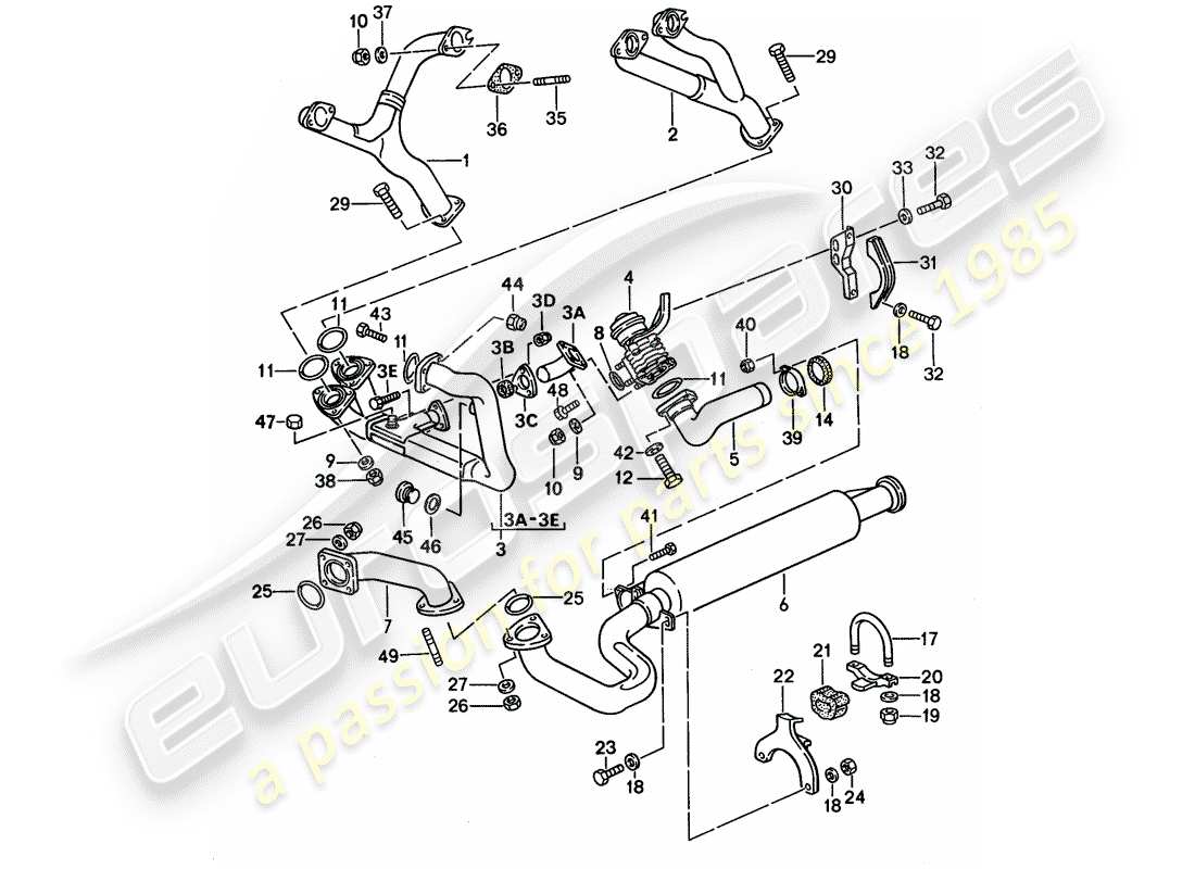 porsche 1991 (944) sistema di scarico - silenziatore di scarico, anteriore diagramma delle parti