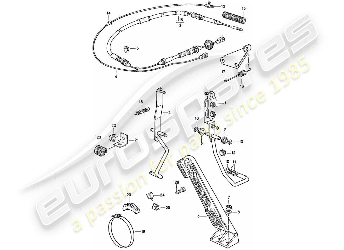 porsche 1986 (944) pedale acceleratore - cavo acceleratore - per - cambio automatico schema parte