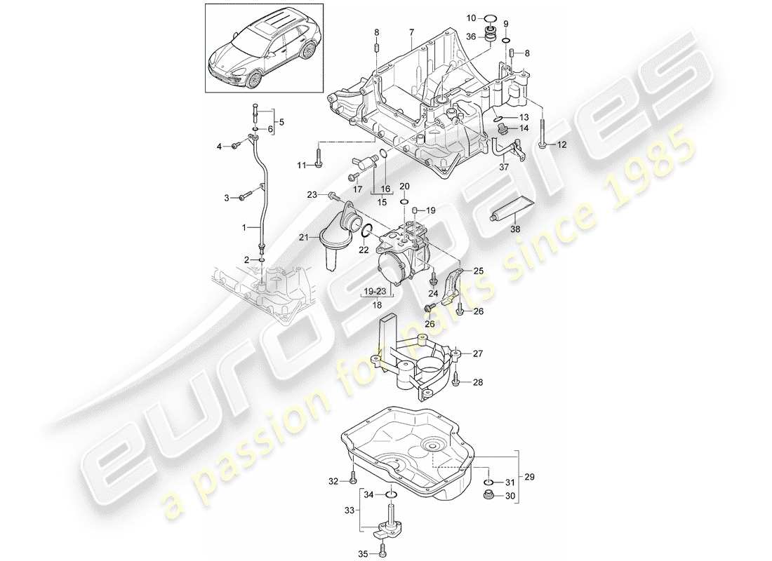 porsche 2014 (cayenne e2 92a) schema delle parti dell'alloggiamento per conduzione dell'olio