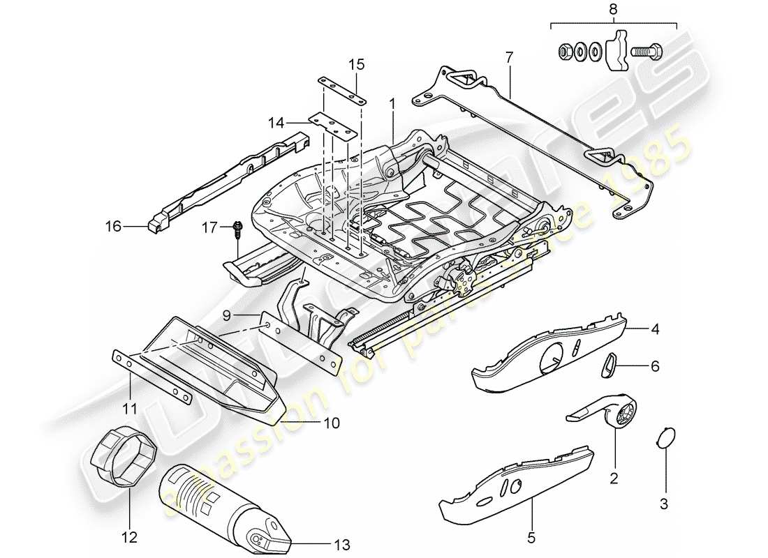 porsche 2008 (987 boxster) telaio del sedile diagramma delle parti